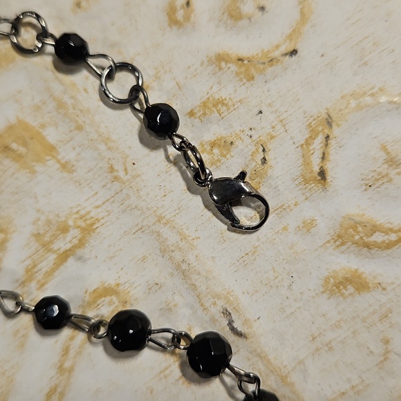 Victorian Gothic Statement Waterfall Bib Necklace Black Glass Crystal Choker 16" - Picture 4 of 4